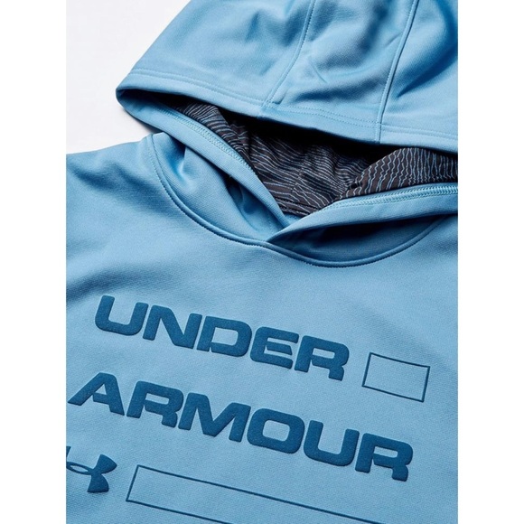 Size XL Youth Under Armour Fleece Wordmark Hoodie - Blue/ Acadia - Picture 3 of 8